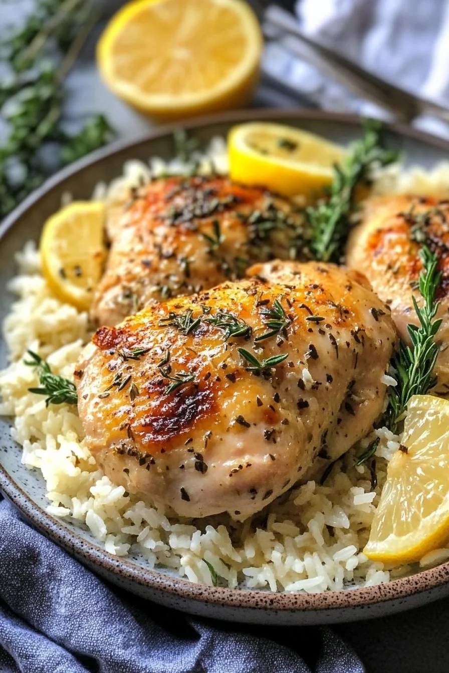 Slow Cooker Lemon Herb Chicken and Rice