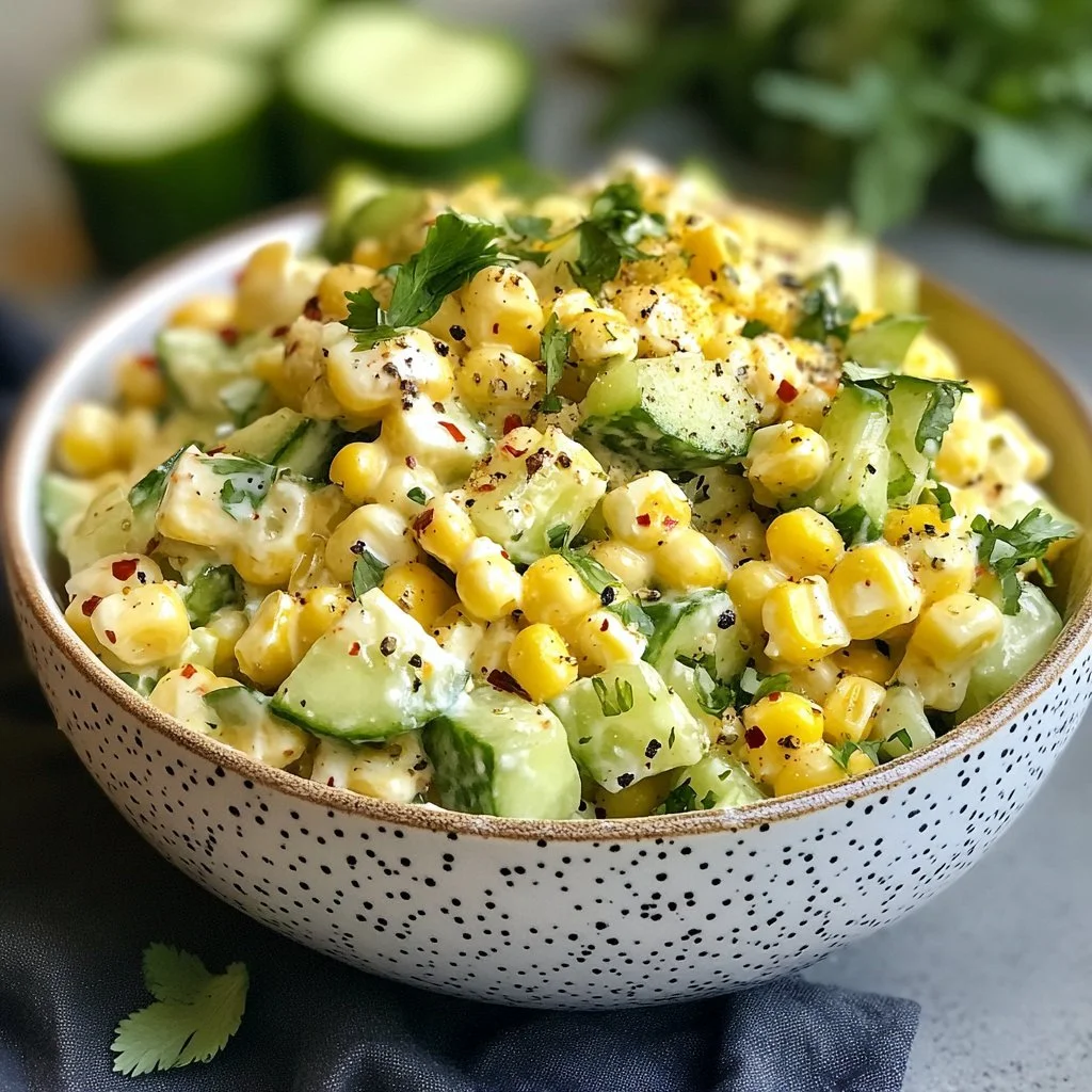 Street Corn Creamy Cucumber Salad 3 Street Corn Creamy Cucumber Salad showcasing fresh cucumbers and corn