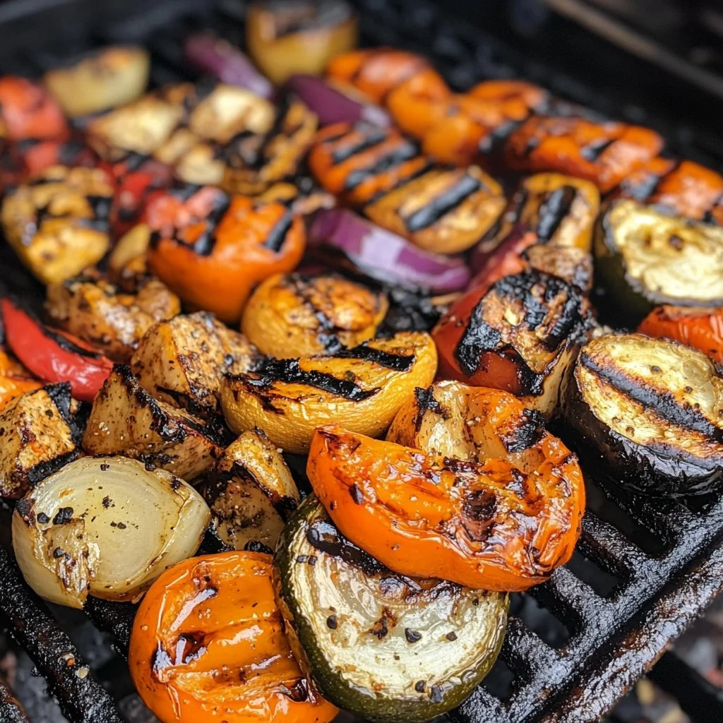 Delicious grilled veggies marinated and cooked to perfection on the grill.