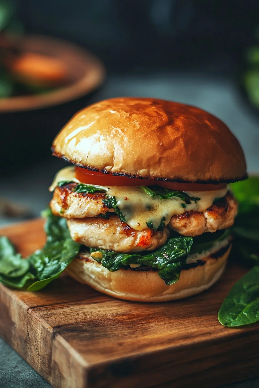 White Cheddar and Spinach Chicken Burgers