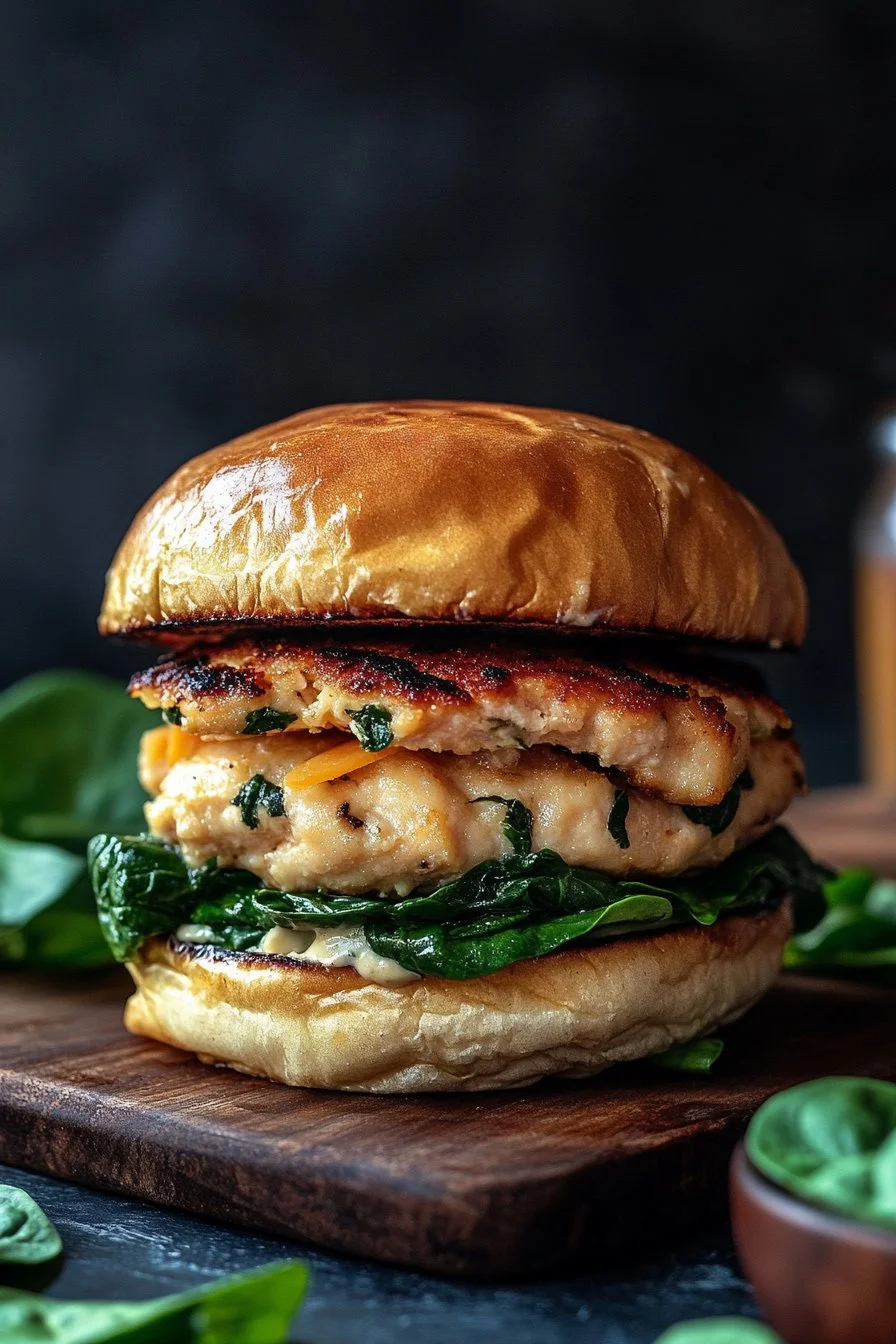 White Cheddar and Spinach Chicken Burgers