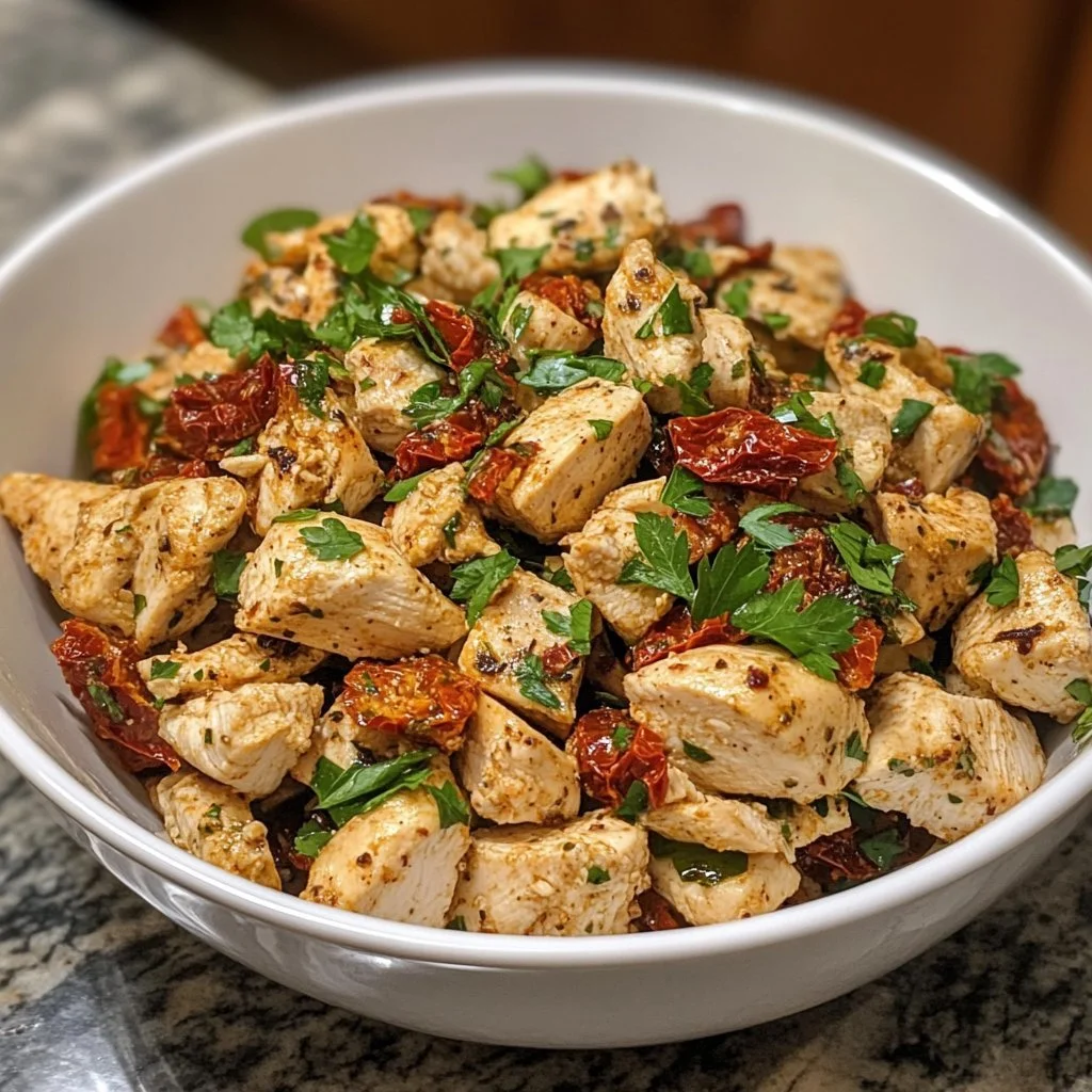 Zesty Sun-Dried Tomato Chicken Salad with fresh ingredients