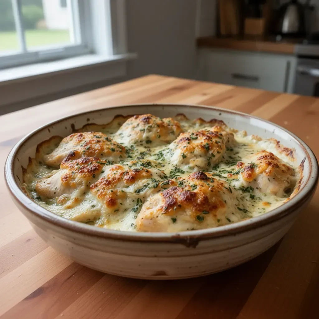 4-Ingredient Ranch Chicken Bake 3 Baked ranch chicken with four simple ingredients for an easy meal