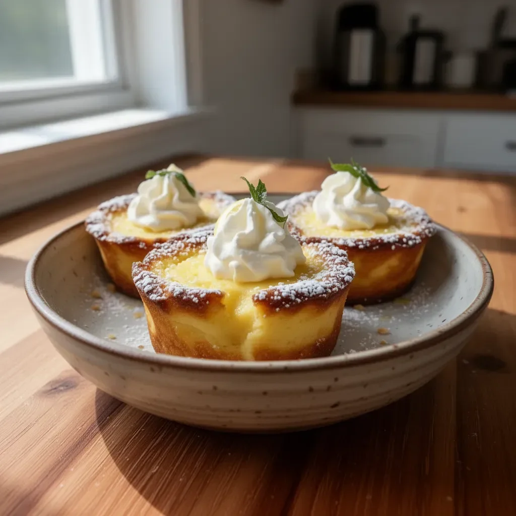 A delicious Baby Lemon Impossible Pie, showcasing a creamy lemon filling and golden crust.