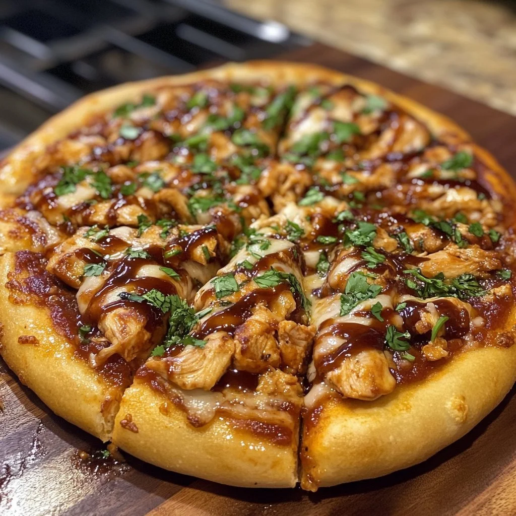 BBQ Chicken Pizza 3 Delicious BBQ Chicken Pizza topped with grilled chicken and barbecue sauce