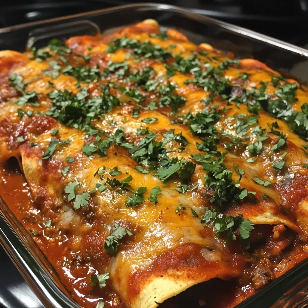 Birria Enchiladas Recipe 3 Homemade birria enchiladas topped with cheese and fresh cilantro
