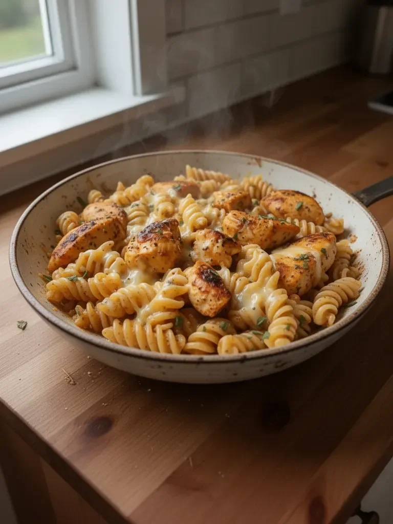 Cheesy Cajun Garlic Chicken Rotini Skillet