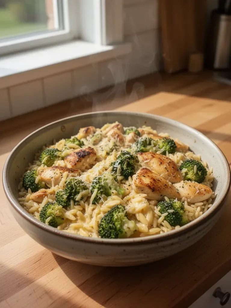 Cheesy Chicken Broccoli Orzo