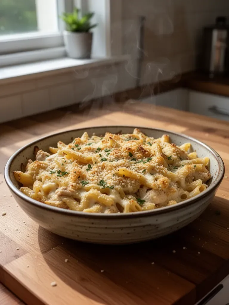 Cheesy Garlic Parmesan Chicken Pasta Bake