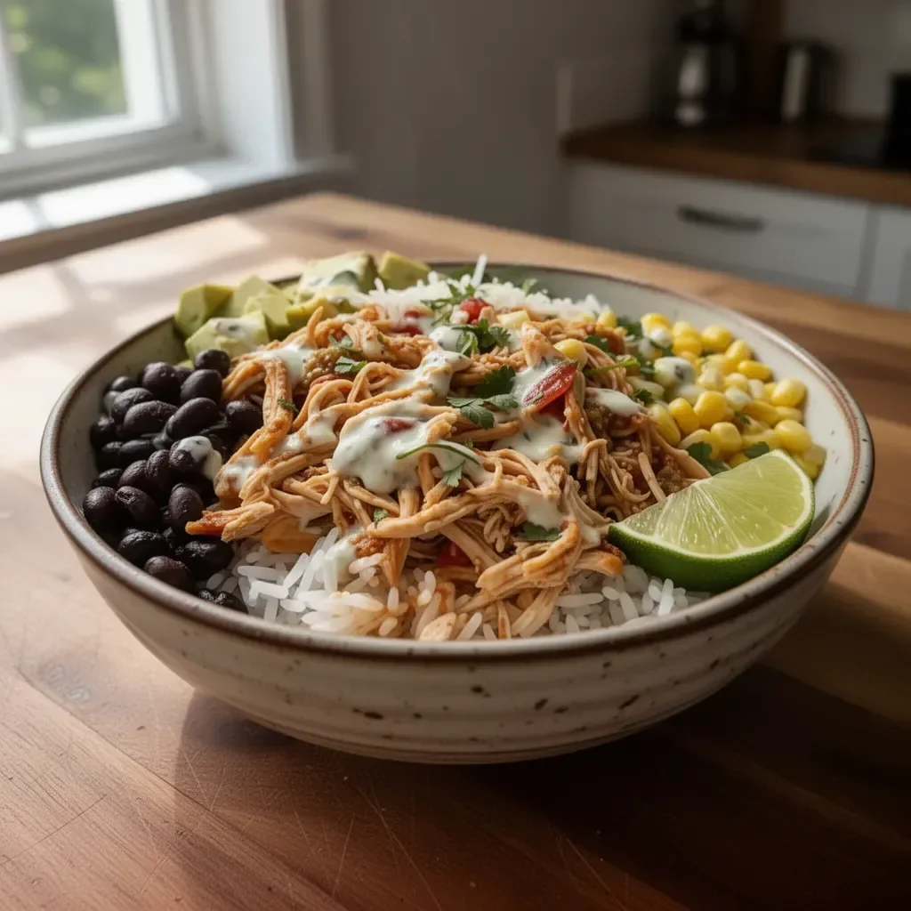 Delicious Chicken Burrito Bowl with fresh vegetables and spices