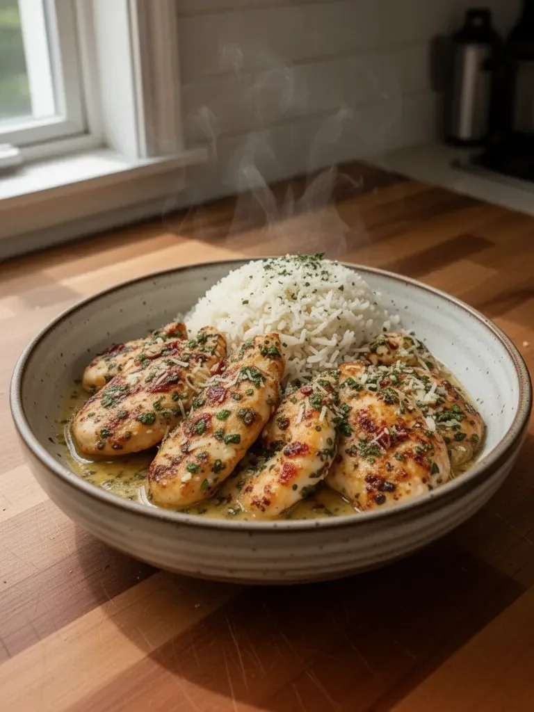 Chicken Scampi with Garlic Parmesan Rice