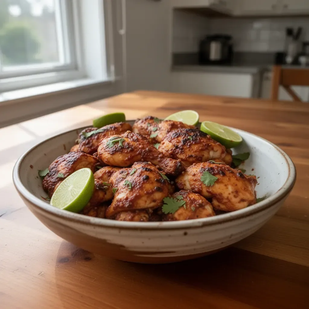 Delicious Chili Lime Chicken garnished with lime and cilantro