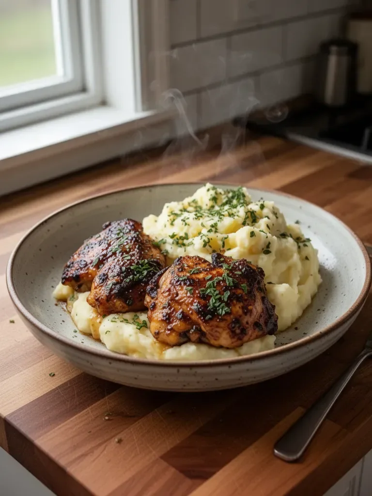 Chipotle Honey Chicken Thighs with Smoked Gouda Mashed Potatoes