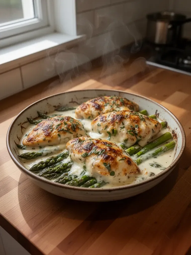 Creamy Baked Chicken and Asparagus