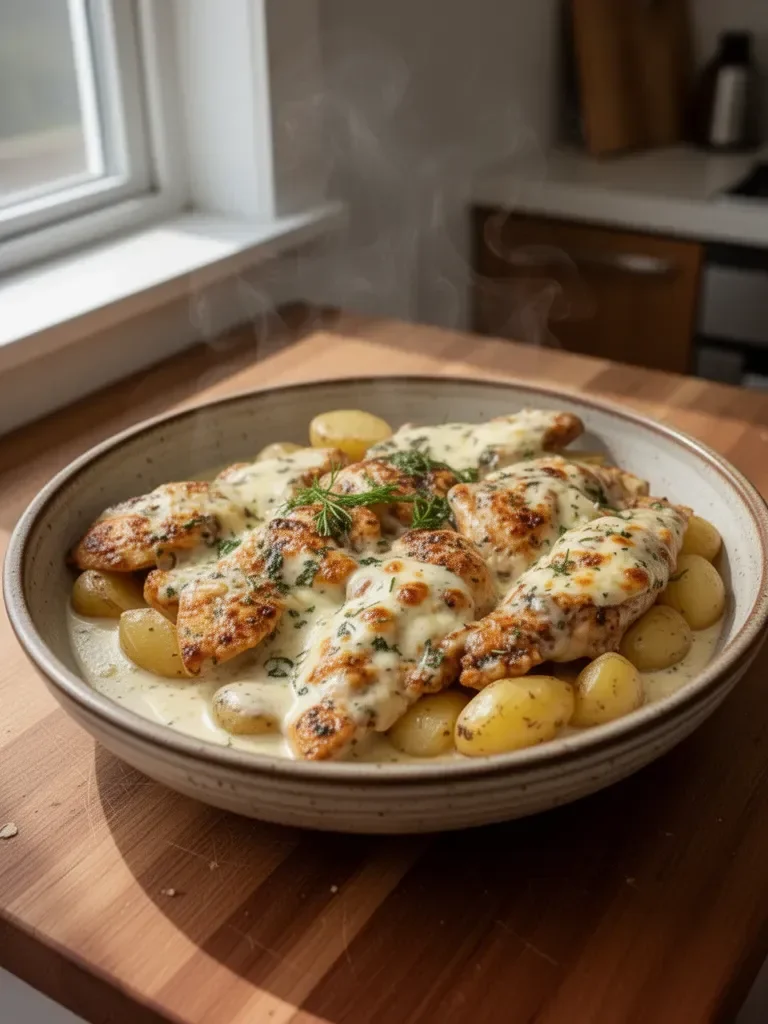 Creamy Garlic Cheesy Chicken and Potatoes