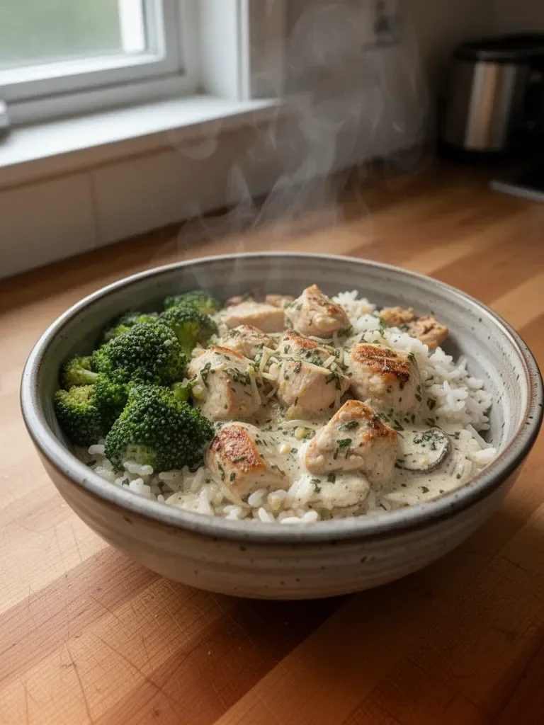 Creamy Garlic Chicken Rice Bowls