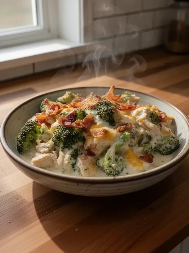 Creamy Low Carb Chicken Casserole with Broccoli and Bacon