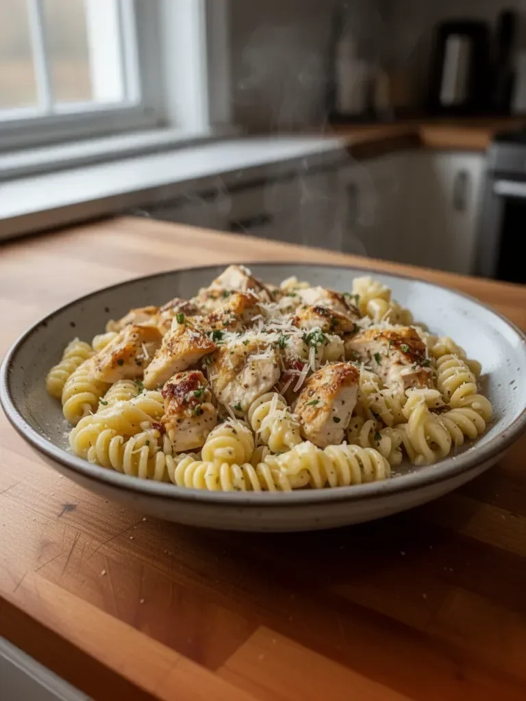 Crockpot Garlic Parmesan Chicken Pasta