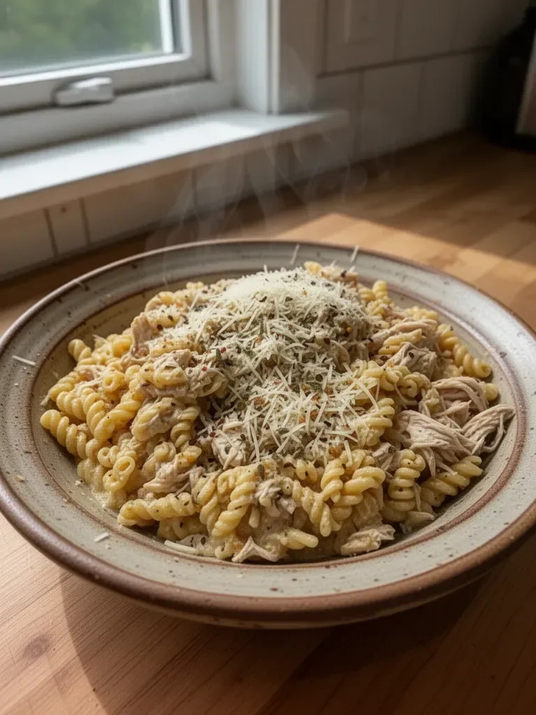 Crockpot Garlic Parmesan Chicken Pasta
