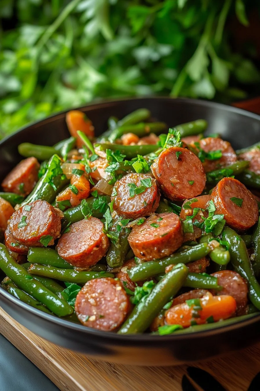 Crockpot Kielbasa and Green Beans