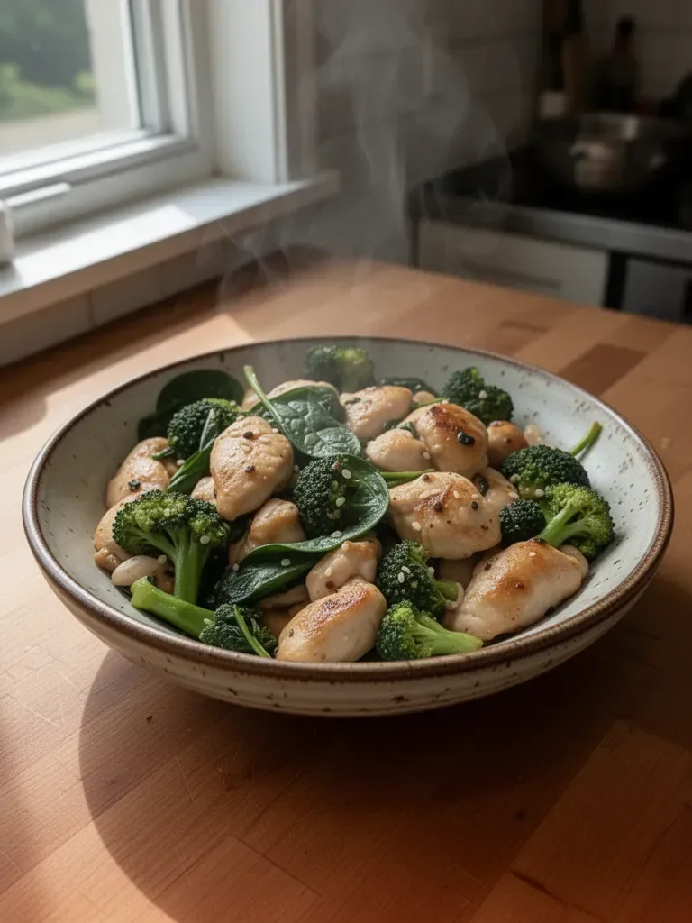 Garlic Chicken with Broccoli and Spinach
