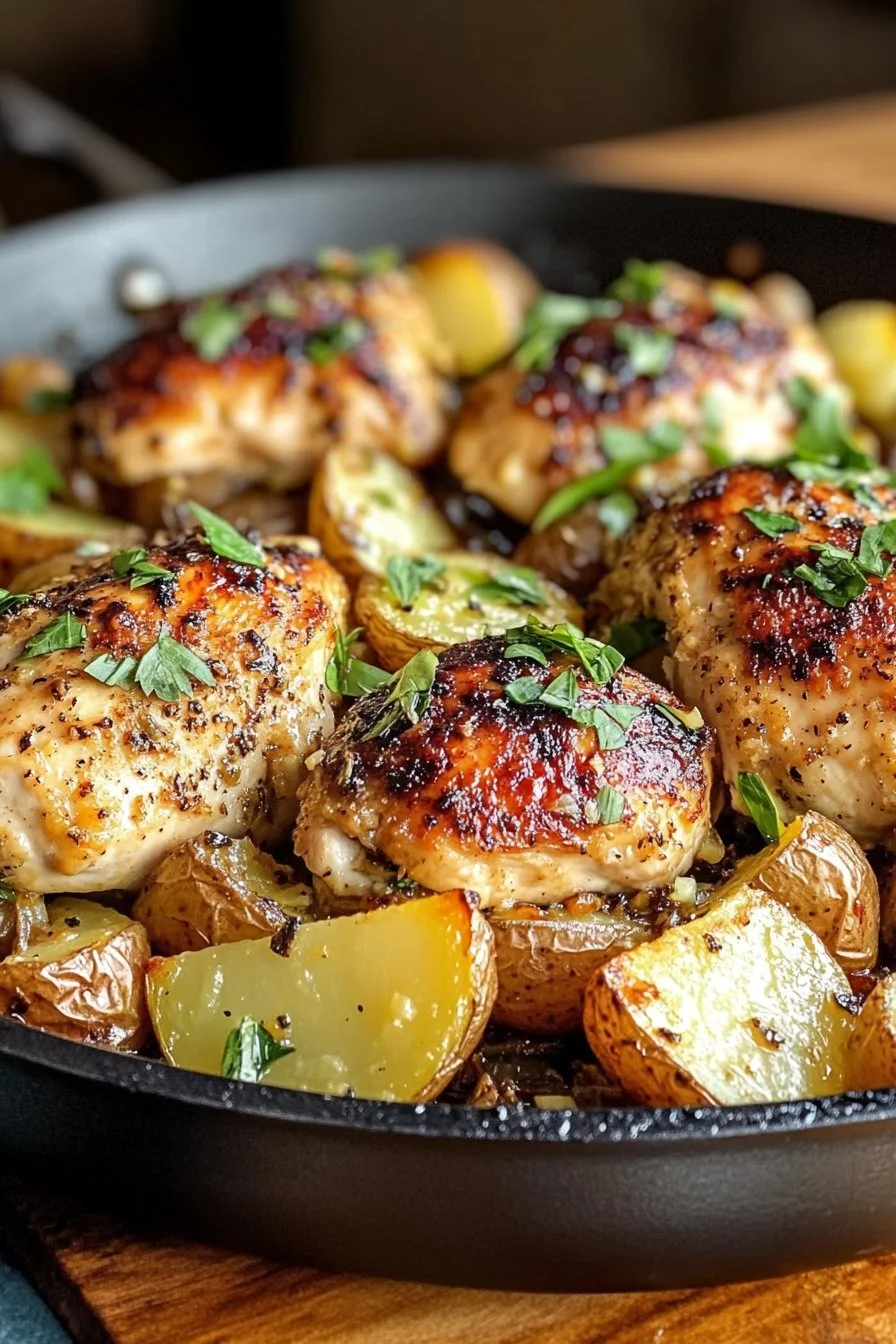 Garlic Parmesan Chicken and Potatoes Skillet