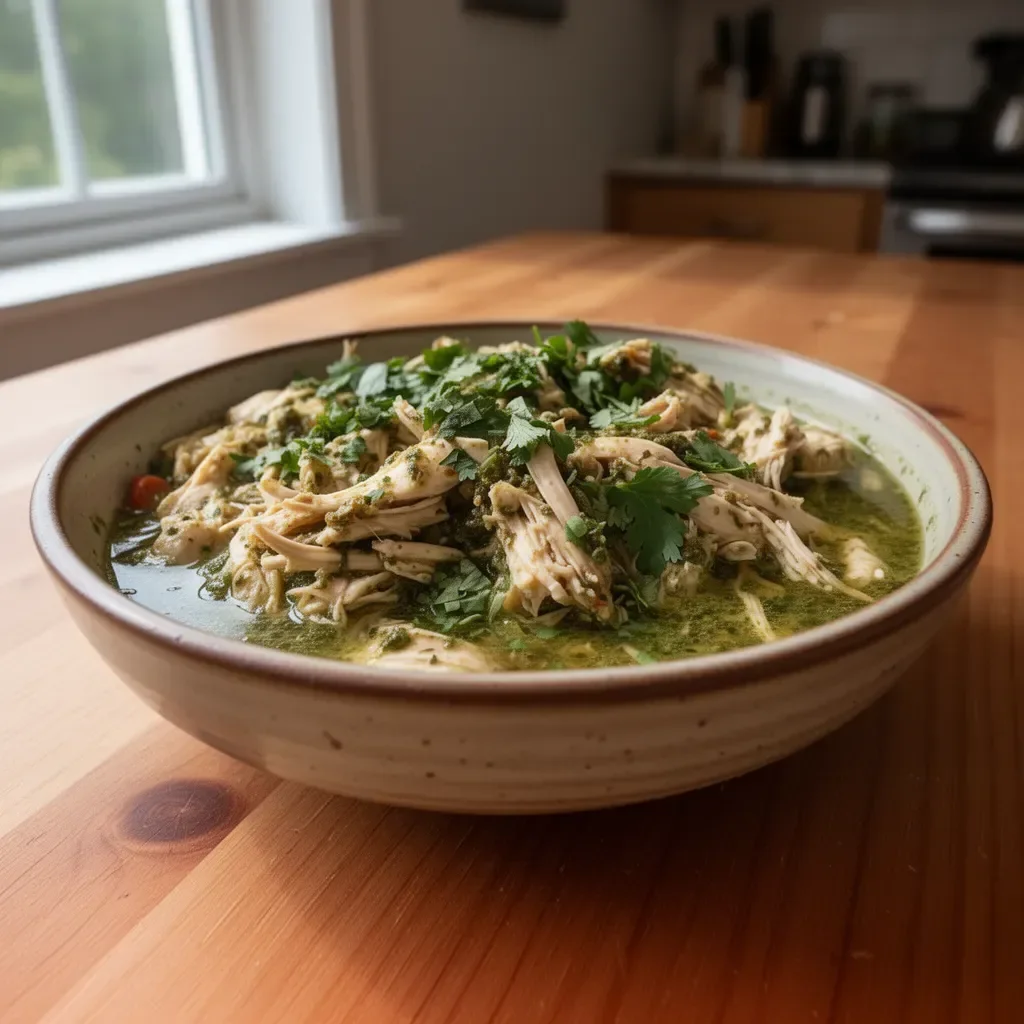 Delicious Green Sauce Slow Cooker Chicken served on a plate