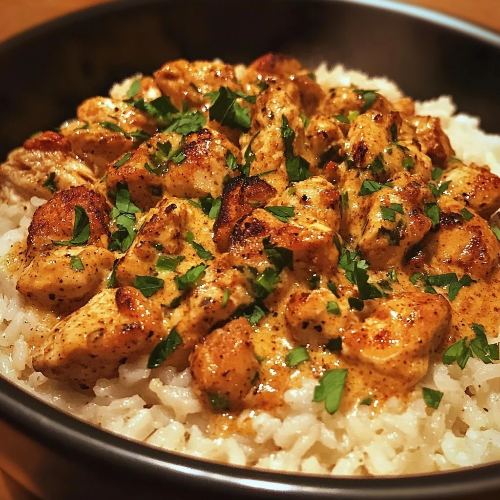 High Protein Creamy Cajun Chicken & Rice served in a bowl
