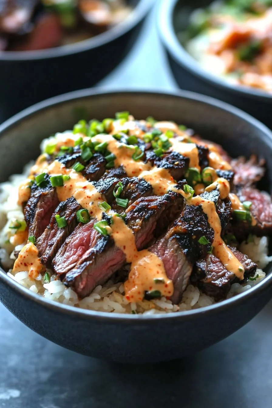 Irresistibly Easy Korean BBQ Steak Rice Bowls with Spicy Cream Sauce