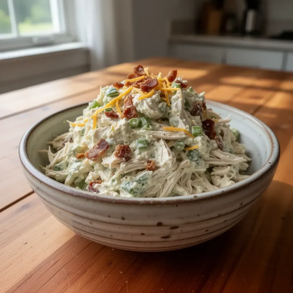Delicious Million Dollar Chicken Salad served in a bowl with fresh ingredients