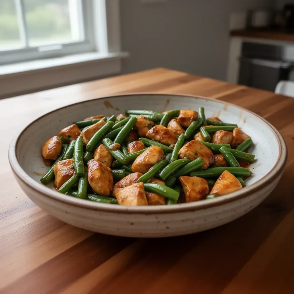 Quick chicken breast cooked with fresh green beans for a healthy meal