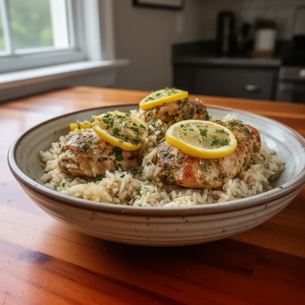Slow cooker lemon herb chicken with rice: a flavorful and nutritious meal.