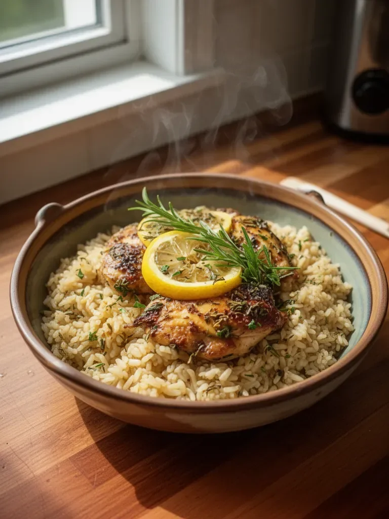 Slow Cooker Lemon Herb Chicken and Rice