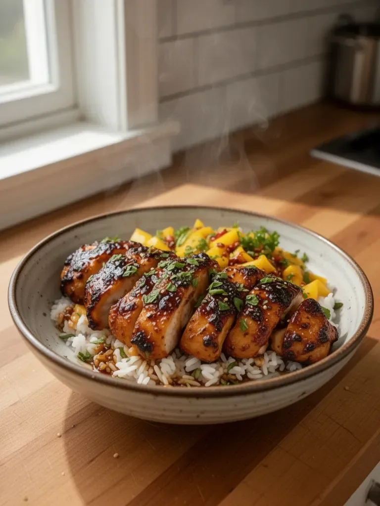 Sweet & Savory Asian Mango Glazed Chicken Twists