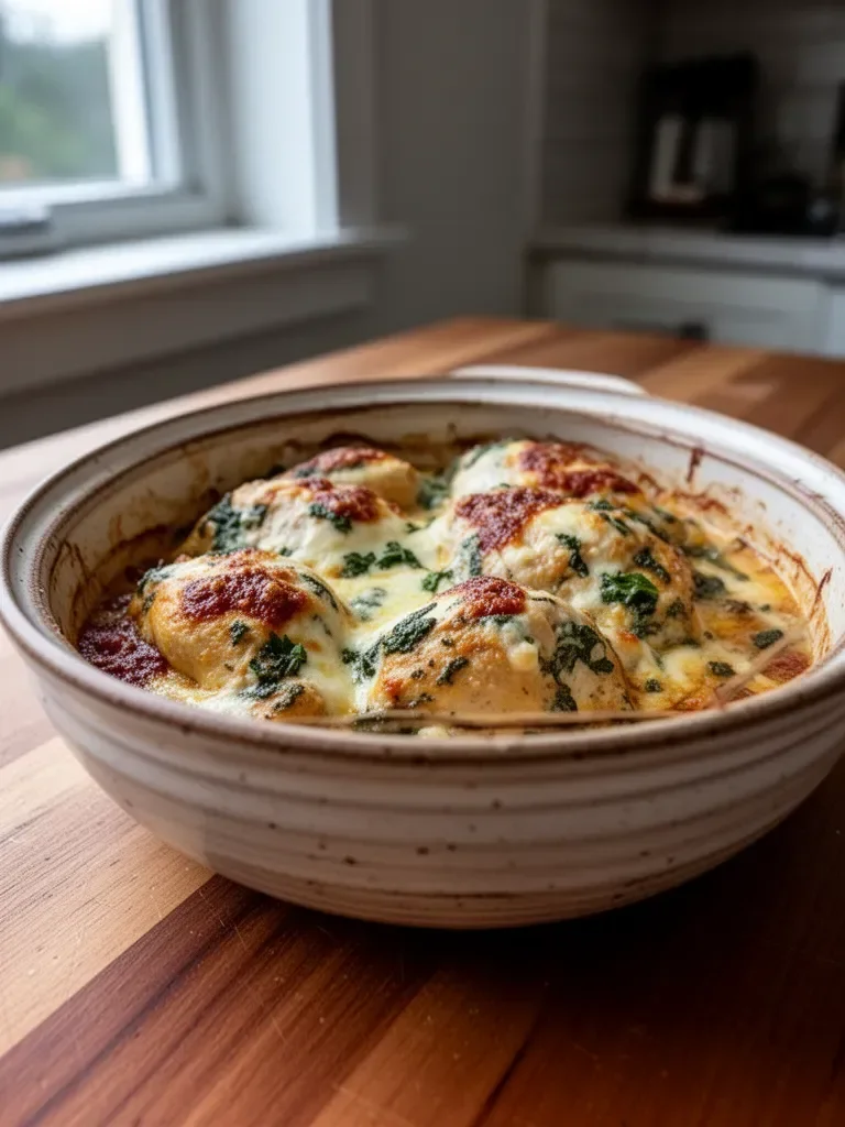 Delicious Baked Tuscan Chicken Casserole with fresh herbs and vegetables
