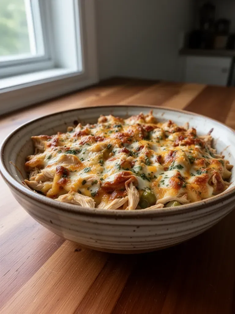 Delicious BBQ Ranch Chicken Casserole served in a baking dish
