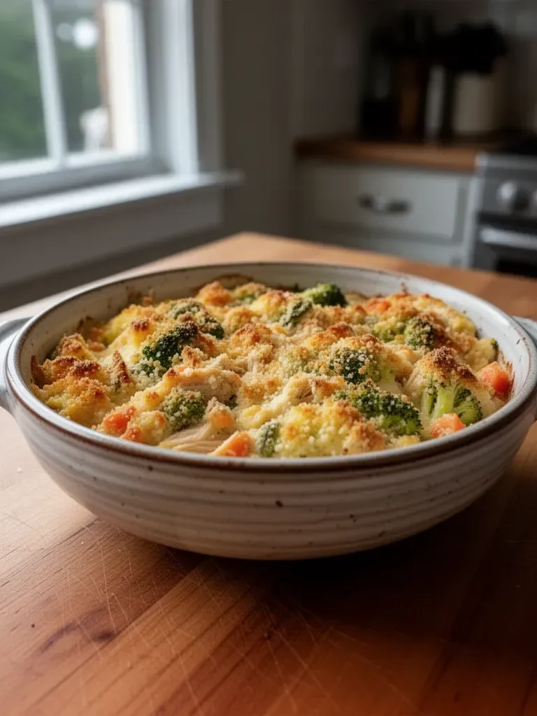 Delicious rotisserie chicken casserole ready to be served.