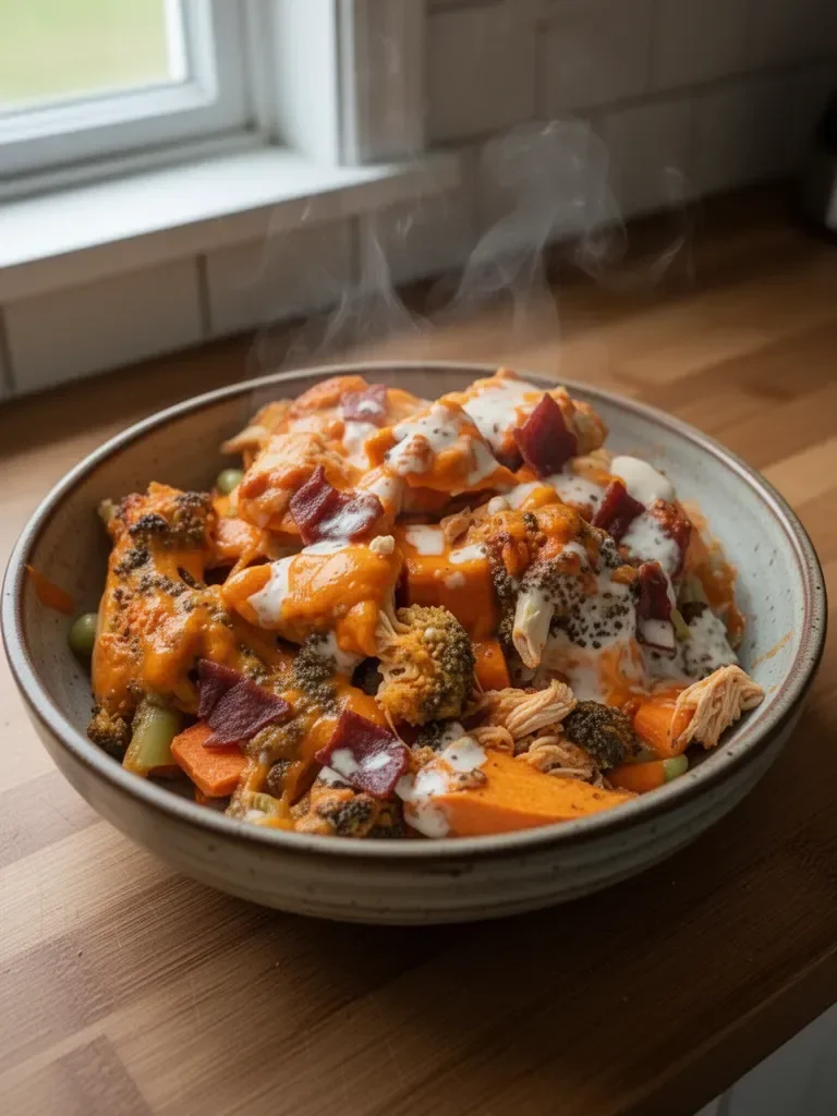 Buffalo Chicken Sweet Potato Casserole