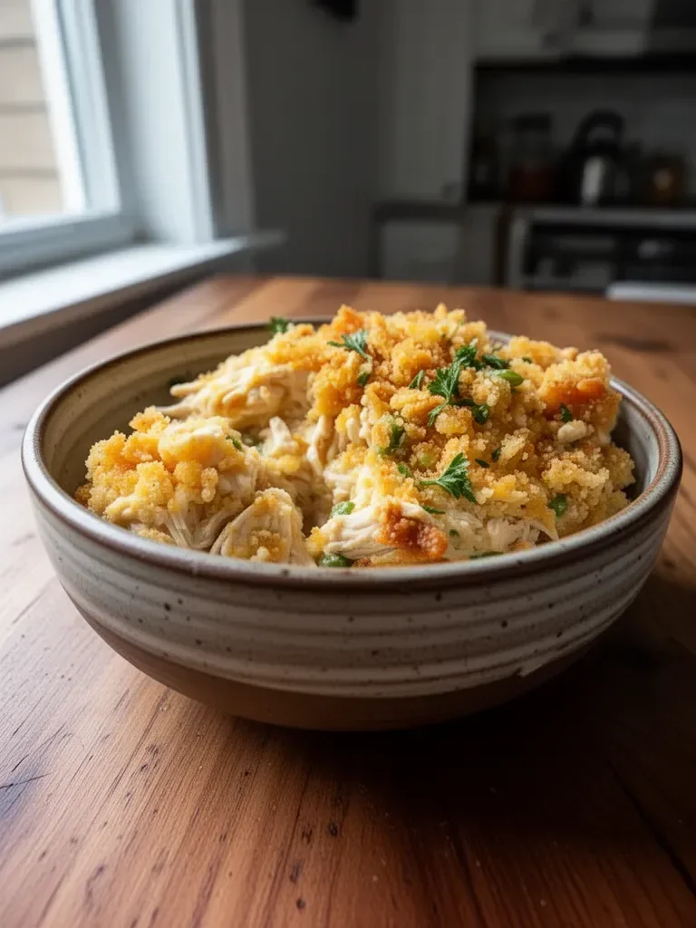 Buttery million dollar chicken casserole baked to perfection
