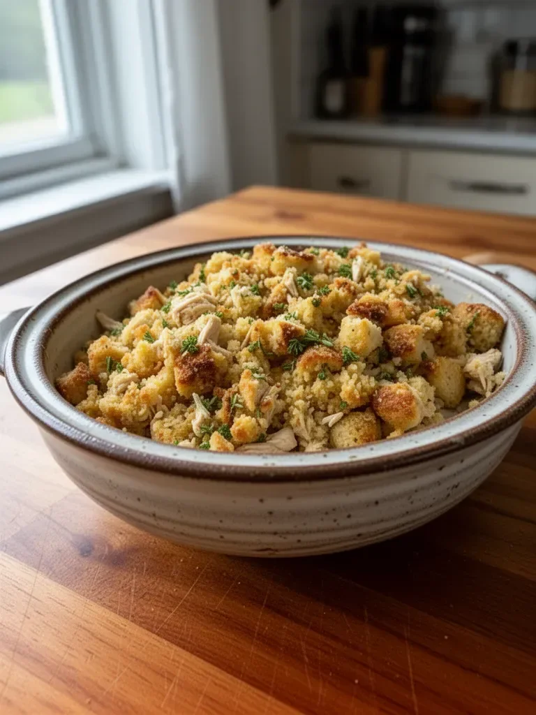 Delicious Chicken and Stuffing Casserole baked to perfection.