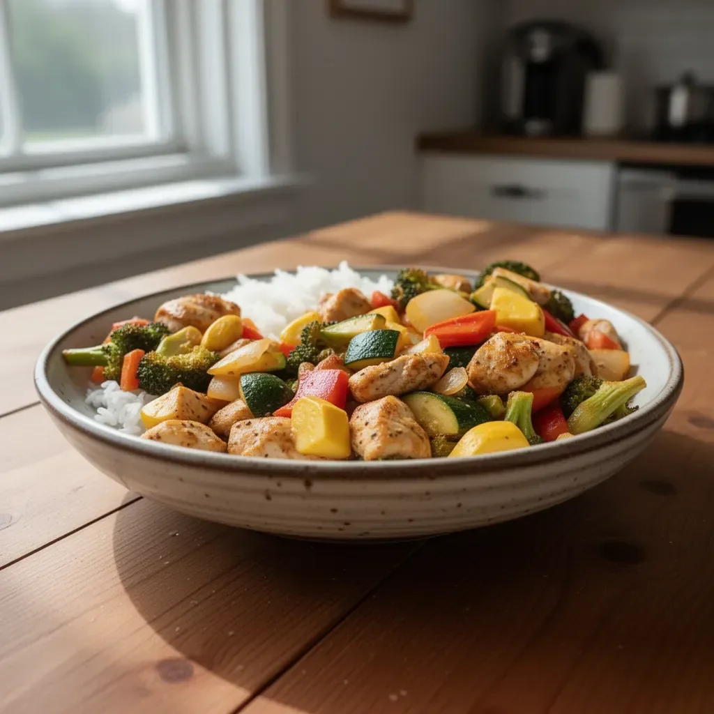 Delicious chicken and veggie sheet pan recipe ready to serve