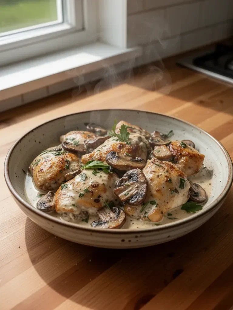 Creamy Garlic Mushroom Chicken Thighs
