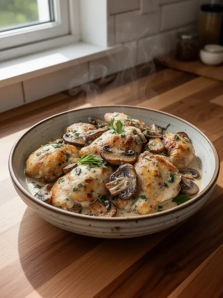 Creamy Garlic Mushroom Chicken Thighs
