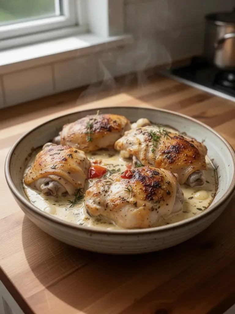 Creamy Oven Baked Chicken Thighs