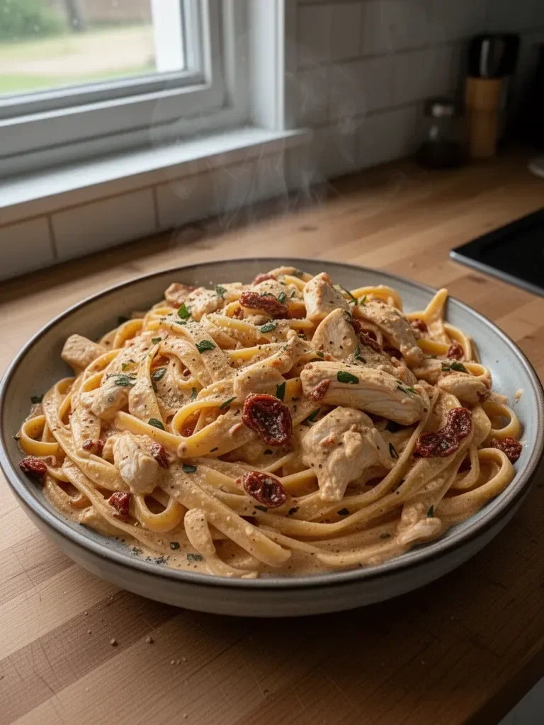Creamy Sun-Dried Tomato and Chicken Fettuccine