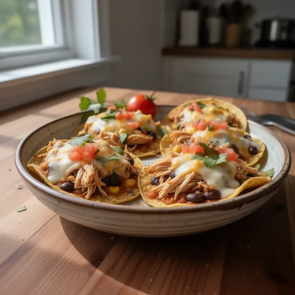 Crispy rotisserie chicken tostadas served with fresh toppings