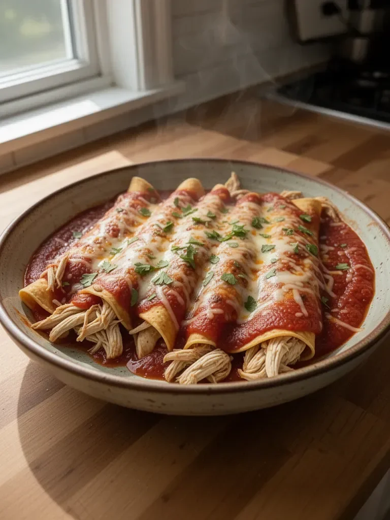 Easy Chicken Enchiladas with Red Sauce