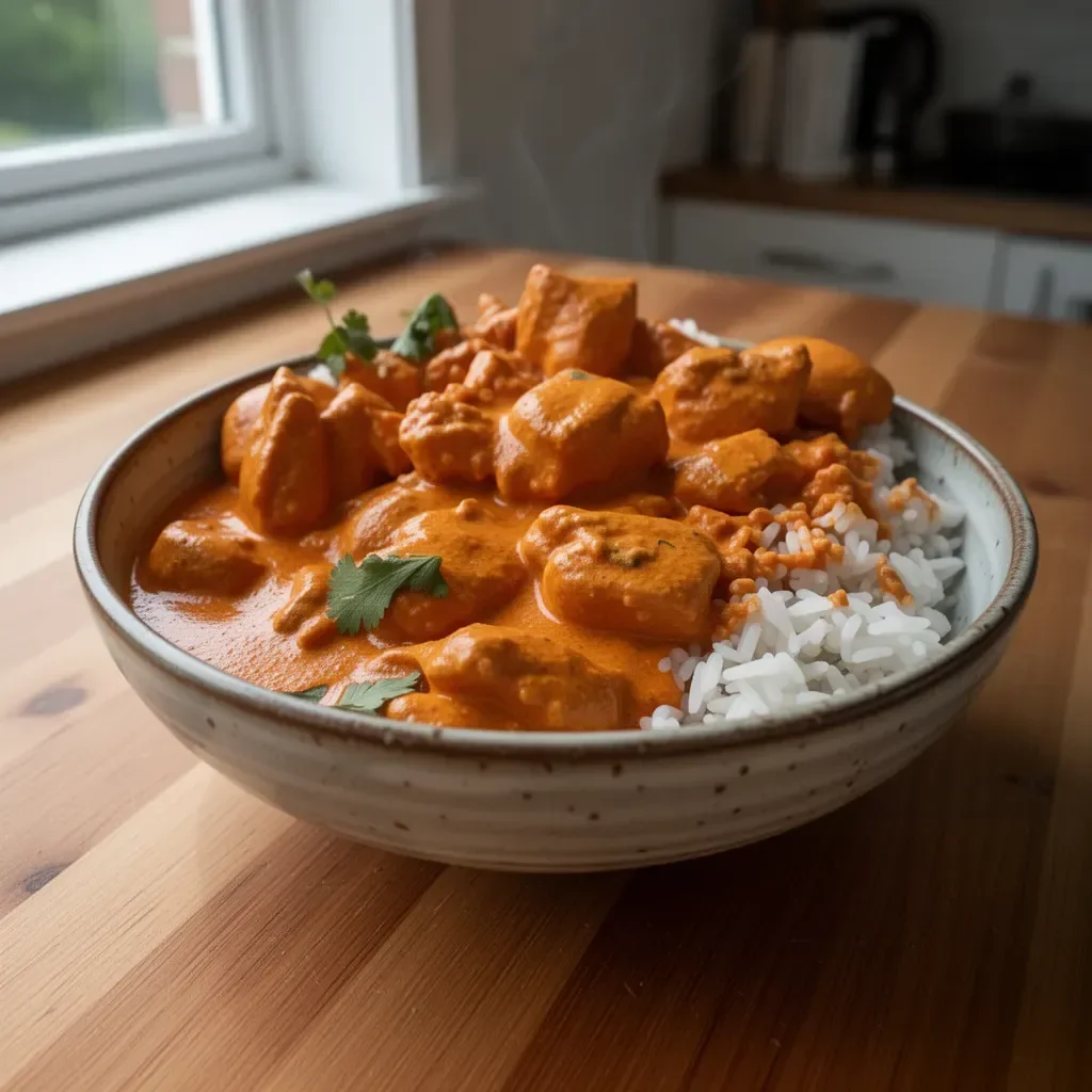 Delicious New Zealand style butter chicken served with rice