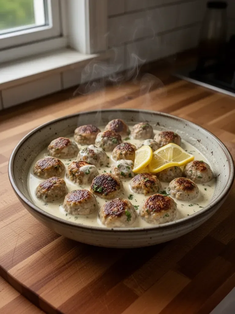 Greek Chicken Meatballs in Lemon Cream Sauce