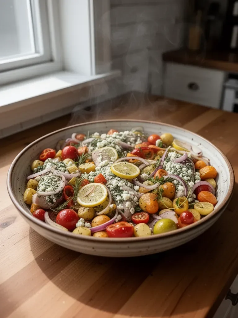 Herby Feta Lemon Chicken and Veggie Sheet Pan Dinner